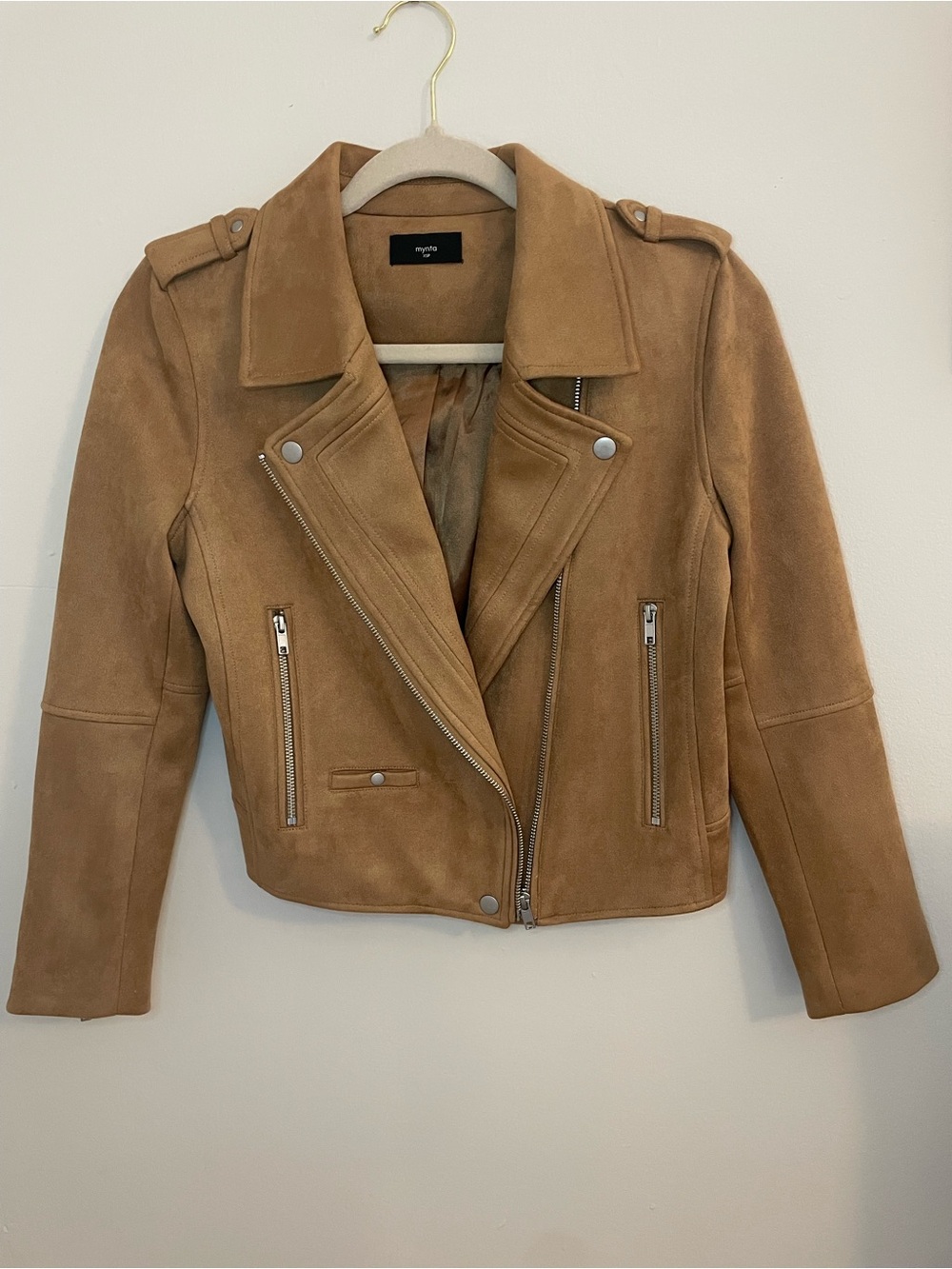 Suede Biker Jacket in Tan - Women's